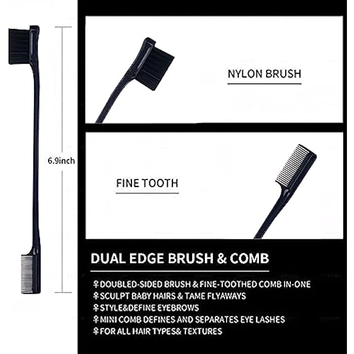 Goiple Hair Styling Comb Set Teasing Hair Brush Rat Tail Comb Edge Brush for Edge&Back Brushing, Combing, Slicking Hair for Women (Black) - Image 4